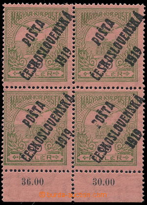 167508 -  Pof.95, 60f green, block of four with lower margin; 1 stamp