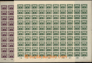 167614 - 1919 Pof.S1, S2, complete 100 stamps sheet values 2h violet 