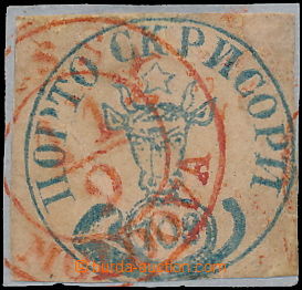 167671 - 1858 Mi.4, Bull's Head 108 Parale blue on pink paper, on sma