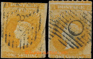 167680 - 1855 SG.12, 18, Victoria 1Sh orange imperforated, cut lower 