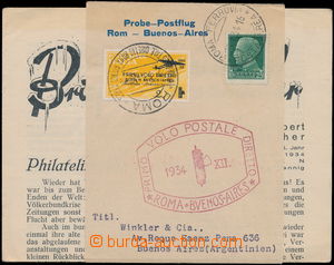 167890 - 1934 1. let ŘÍM - BUENOS AIRES, Let zaslané noviny s cel