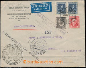 168056 - 1937 VALENCIE - BRNO, air-mail letter to Czechoslovakia from