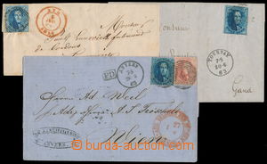 168084 - 1851-1863 3 letters, with stamps Mi.4, 8, 11+13; 2x 20C Leop