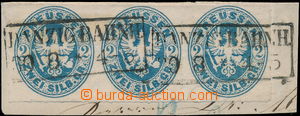 168115 - 1862 Mi.17b, 2Sgr Prussian blue, strip of 3 on cut-square wi