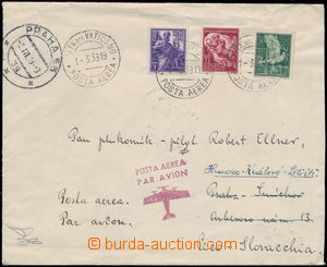 168137 - 1939 VATICAN - PRAGUE, air-mail letter to Czechoslovakia, wi
