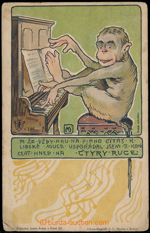 168321 - 1899 Josef Šváb č. 146, ... čtyry ruce, opice u klavíru