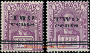 168470 - 1923 SG.75, 75a, Ch. Brooke 2C/12C violet, TWO in overprint 
