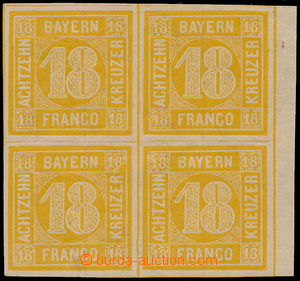 168516 - 1850 Mi.7, 18Kr žlutá, 4-blok s pravým okrajem!; zkoušen