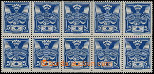 168682 -  Pof.143, 5h blue, blk-of-10, with retouch letter on pos. 45
