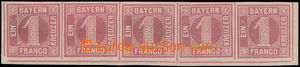 168724 - 1850 Mi.3 II, Numerals 1 Kr vine red, horizontal strip of 5 