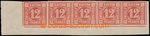 168735 - 1850 Mi.6, Číslice 12Kr červená, dolní rohová 5-páska