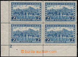168919 - 1926 Pof.225, Prague 2CZK blue, LL corner blk-of-4 with plat