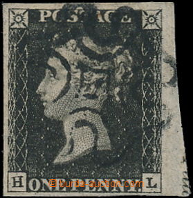 168965 - 1840 SG.2, Penny Black, black, marginal piece with part of s