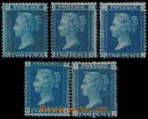 168967 - 1858-1879 SG.45, 2P blue, plate 9, 12 (!), 13, 14, 15 (*); v