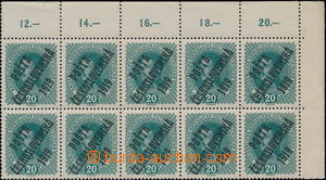 169305 -  Pof.39, Karel 20h modrozelená, horní rohový 10-blok s po