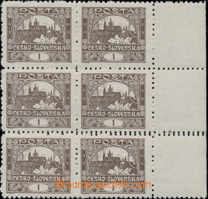 169356 -  Pof.1L, 1h brown, marginal block of 6 with unofficial line 