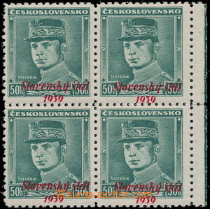 169527 - 1939 Alb.8, Štefánik 50h green, marginal block-of-4, signi