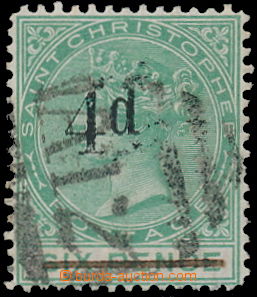 170051 - 1886 ST. CHRISTOPHER SG.25a, Victoria 4P / 6P green, pmk A12
