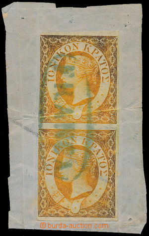 170065 - 1859 SG.1, Victoria 1/2P orange, pair on cut square with ova