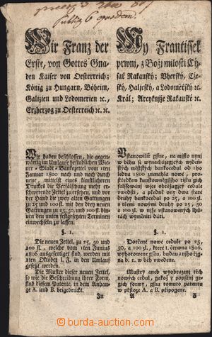 170167 - 1807 BANKOCETLE 1806/  tištěný patent Františka I. Rakou