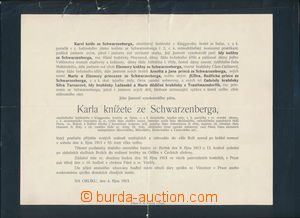 170173 - 1913 FUNERÁLIE/ PARTE  smuteční oznámení, SCHWARZENBERG