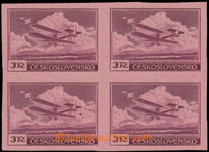170292 -  ZT Pof.L10, 3Kč fialová ve 4-bloku, na růžovém papíru