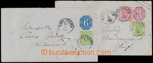 170463 - 1870-1871 2 celinové obálky zaslané do Ženevy, 3Kr červ