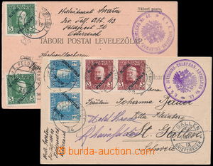 170604 - 1915 2 franked cards sent to Switzerland, stamps with overpr