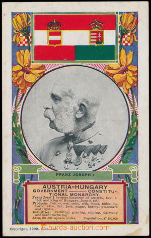 170670 - 1909 FRANZ JOSEF I., kreslená pohlednice s fotkou mocnáře