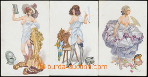 170691 - 1910 EROTIKA  sestava 3ks kreslených erotických pohlednic,