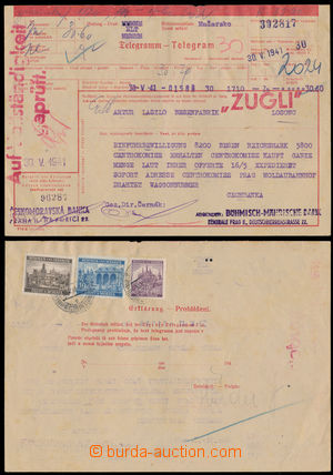 170726 - 1941 firemní telegram do Maďarska, poplatek 30,60K uhrazen