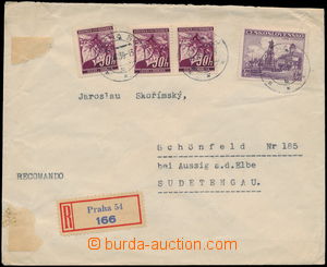 170742 - 1939 R-dopis zaslaný do Sudet, vyfr. smíšenou frankaturou