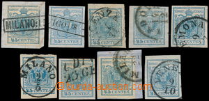 170819 - 1850 Mi.5, Znak 45c modrá, sestava 9ks, lepší typy (Müll