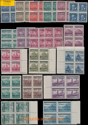 170824 - 1939 Pof.1-19, Overprint issue in blocks of four, from that 