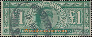 171034 - 1902 SG.266, Edvard VII. £1 zelená, 2 oválná  raz., 