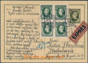 171130 - 1939 CDV2, Hlinka 50h, sent as express, uprated by. 4 pcs of