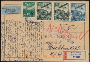 171133 - 1940 RETURN TRANSPORT ZASTAVENA  Reg and airmail PC to USA, 