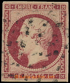 171227 - 1853 Mi.17a, Napoleon III., 1Fr karmínová, vpravo nahoře 