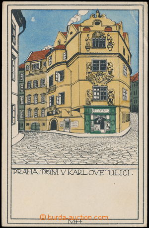 171342 - 1910 PRAHA - Dům v Karlové ulici, barevná litografie, sig