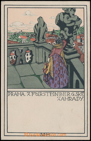 171344 - 1910 PRAHA - Z Fürstenberské zahrady, barevná litografie,