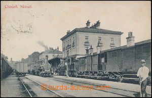 171697 - 1908 CHOCEŇ - nádraží, pohled z kolejiště, vlaky; drob