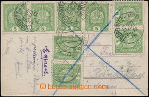 171737 - 1916 pohlednice zaslaná EX vlakovou poštou, vyfr. 8ks zn. 