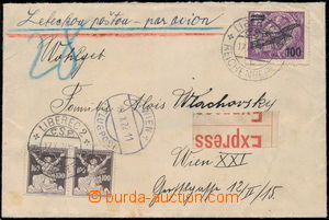 171750 - 1922 Let+Ex-dopis zaslaný do Rakouska, vyfr. 2-páskou zn. 
