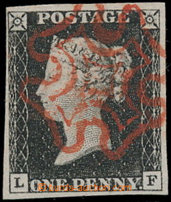 171774 - 1840 SG.2 Penny Black black, plate 1a, letters L-F; luxury p