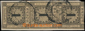 171900 - 1851-58 Mi.1b, Numeral in circle 1 Kr black, vertical strip 