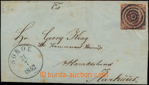 171955 - 1852 folded letter, small format to Aarhuus, with Coat of ar