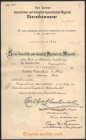 171985 - 1915 DEKRET K MEDALS  edict to conferment Služebního cross