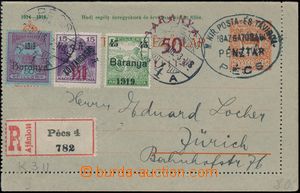 171995 - 1920 BARANYA  R-zálepka Koruna 10f, zaslaná do Švýcarska