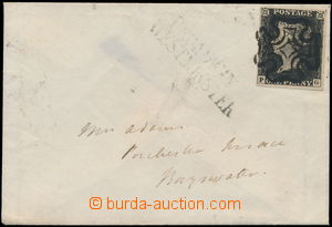172354 - 1840 small envelope franked with Penny Black, SG.2, letters 