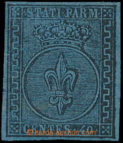 172367 - 1852 Sass.5, Lilie 40c modrá, pěkný střih, atest Comisio
